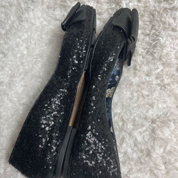 Tory Burch Divine Bow  black Sequin Leather Flats with front bow accent Size 11 - Picture 7 of 10
